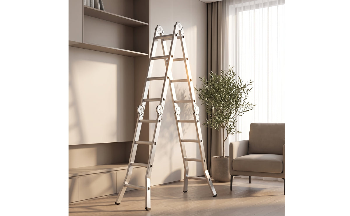 Foldable Multi-Position Ladder Aluminum Multi Position Ladder Heavy-Duty Anti-Slip for Homeowners, Handymen, Home Improvement, Garage, Attic Access