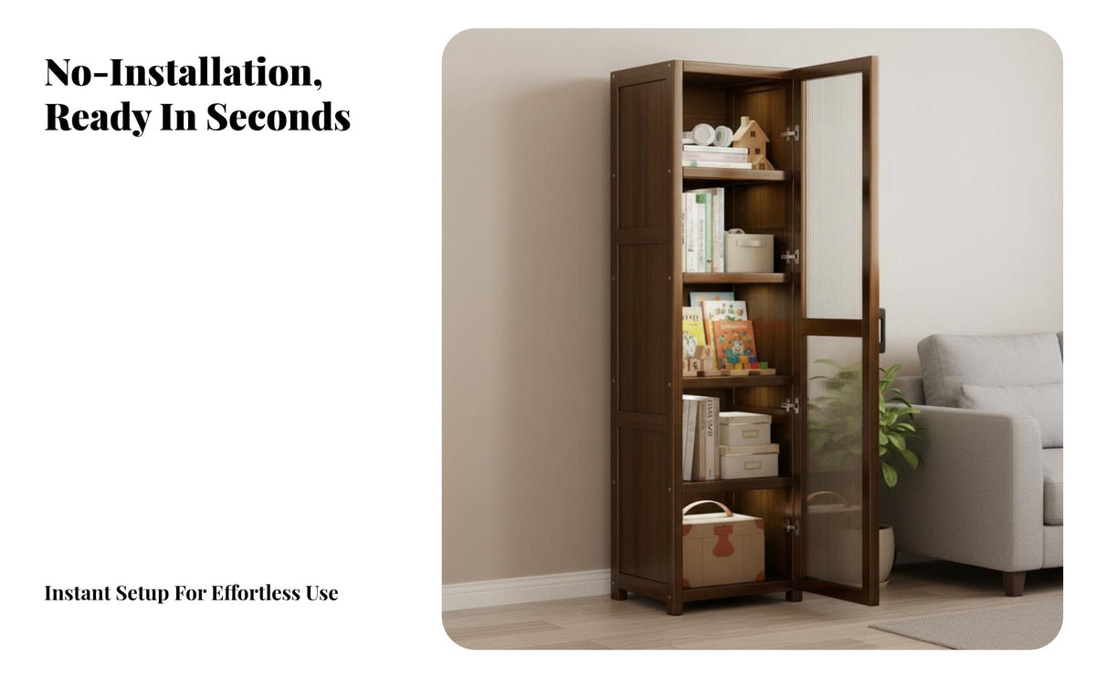Glass Door Corner Shelving Unit Floor-Standing Tall Corner Shelf Unit Space-Saving bookshelf Sturdy Construction for Book Lovers, Apartment Dwellers, Homeowners, Living Room, Study, Bedroom
