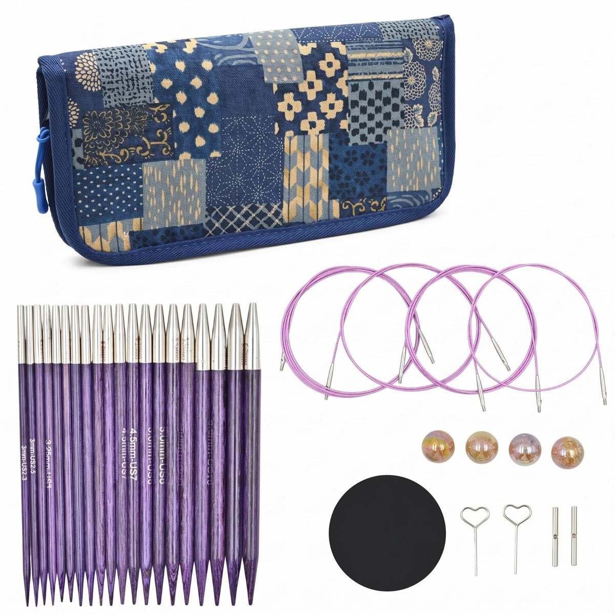 Patchwork Pattern Interchangeable Circular Knitting Flexible Cables Circular Knitting Needle Set Heart-Shaped Tools Metal Needle Tips