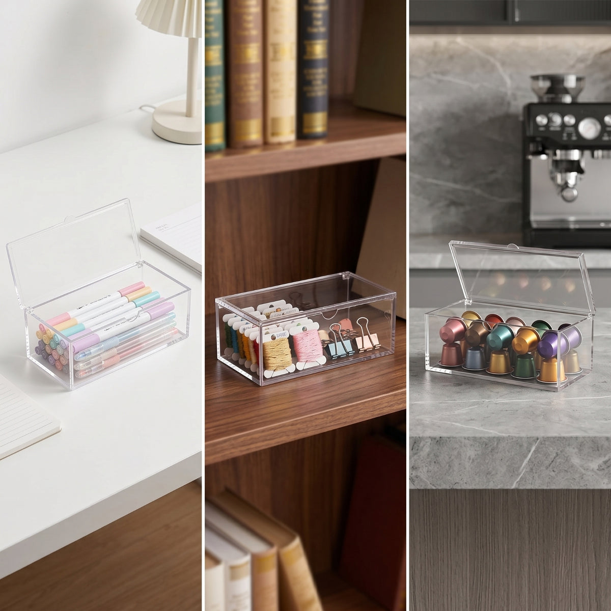 Easy to Clean Storage Bin with Hinged Lid Compact Storage Box with Hinged Lid Long-Lasting Clear Desktop Organizer Sturdy for Students