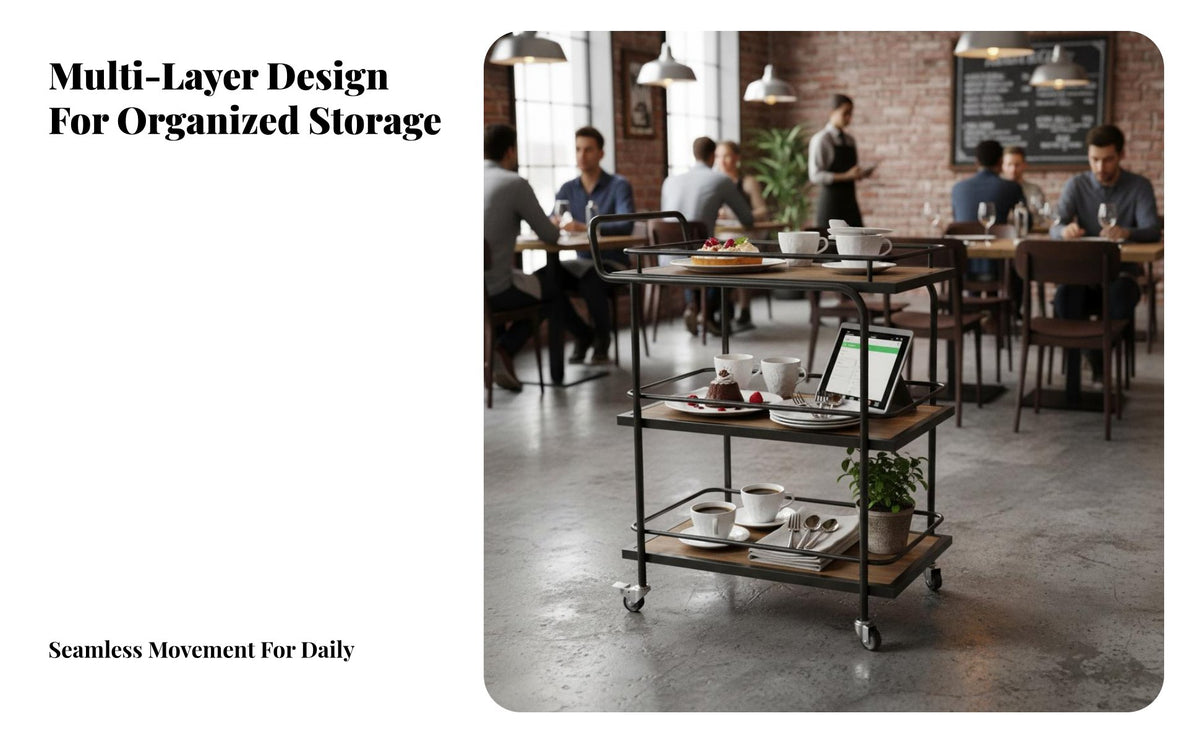 Versatile Multi-Tier Storage Cart Easy Mobility Rolling Bar Cart Rust Resistant Kitchen Serving Trolley Convenient Handle for Restaurant Employees, Homeowners, Chefs, Hotel, Dining Room, Pantry