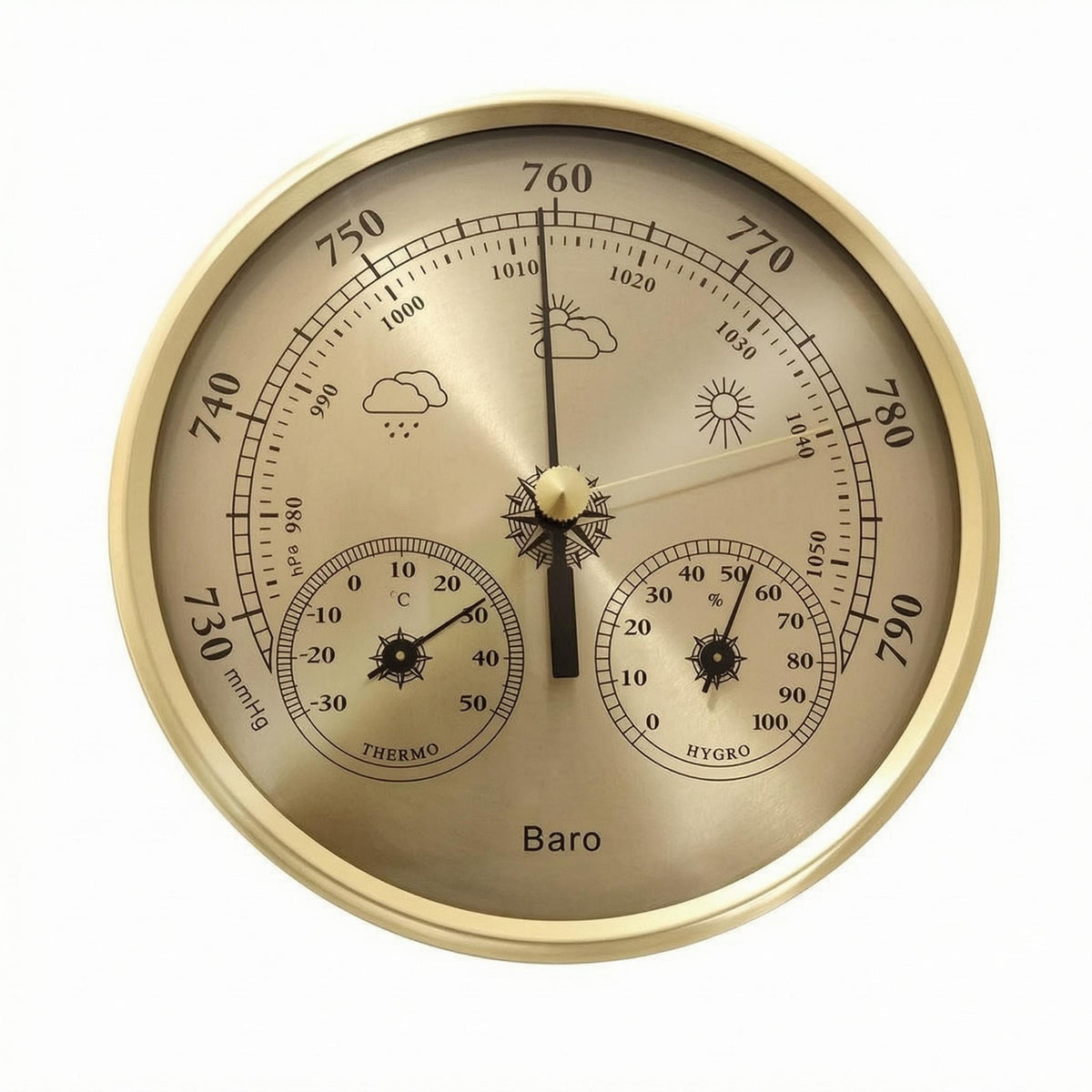 3-in-1 Air Pressure Gauge Thermometer Hygrometer Easy-to-Read Analog Weather Station Round Air Pressure Gauge Hygrometer Thermometer Metal Bezel