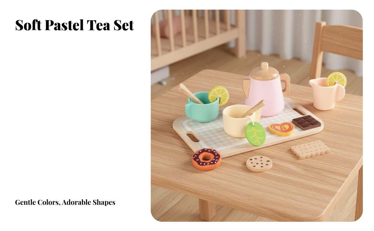 Realistic Design Pretend Afternoon Tea Set Educational Wooden Tea Set Safe Materials Paint for Toddlers, Playhouse