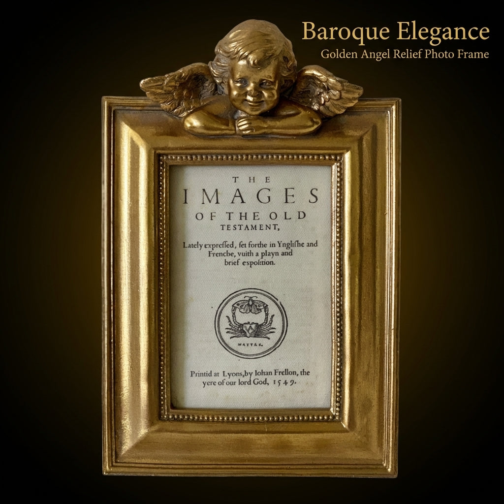 Photo Frame with Baroque Angel Relief Design, Decorative Resin Picture for Family Home Decor for Wall or Tabletop Display
