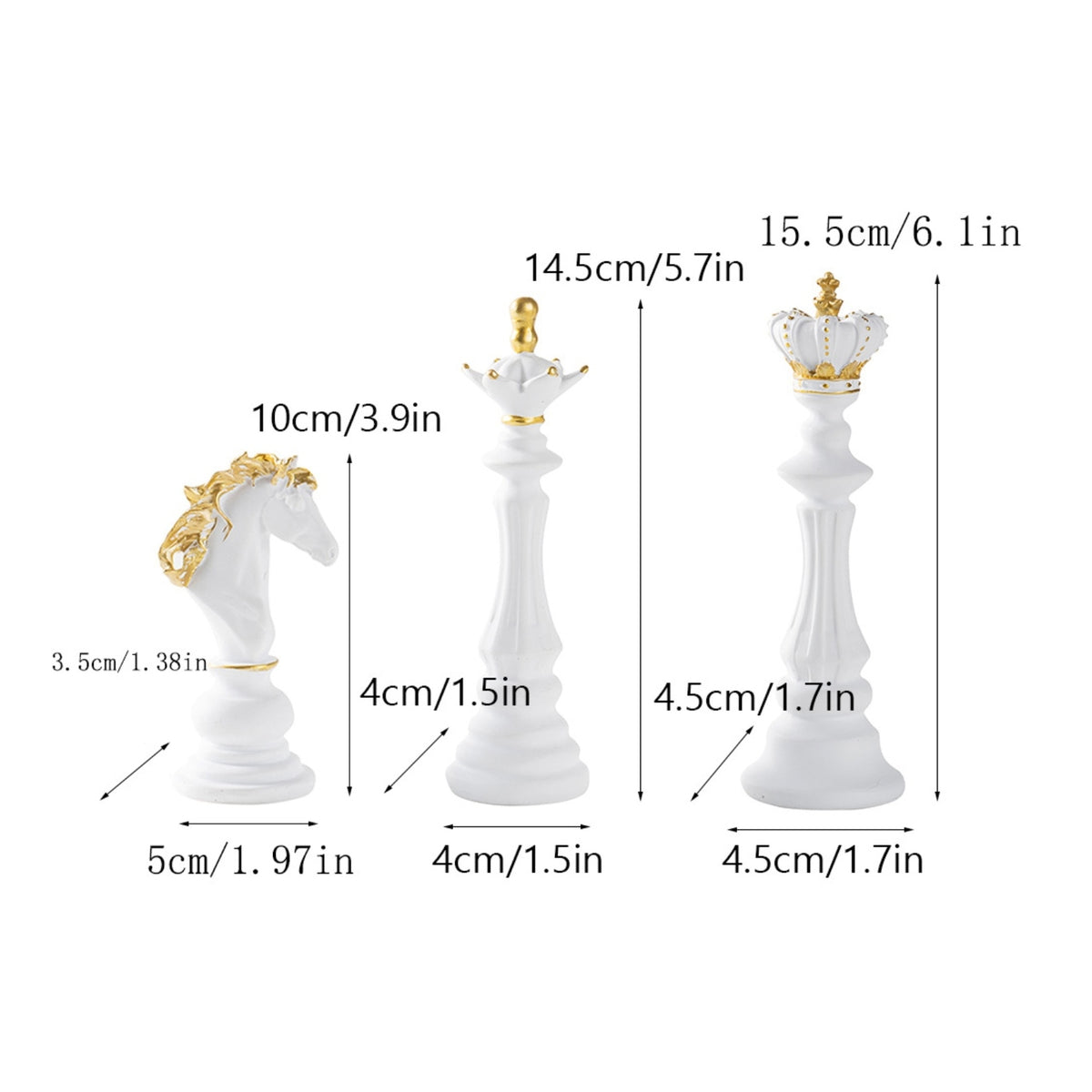 3 Pieces Resin Chess Decor Modern Chess Piece Statue Resin Figurine Sturdy Long-Lasting for Bookshelf, Desk