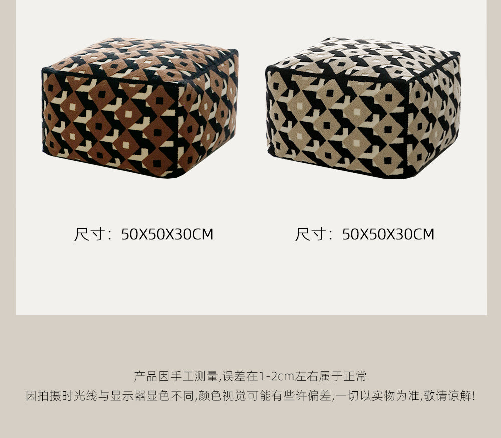 澜品 【玫瑰方砖】法式轻奢坐墩蒲团客厅卧室可拆洗懒人沙发家用 米咖方砖立体绣坐墩50*50*30