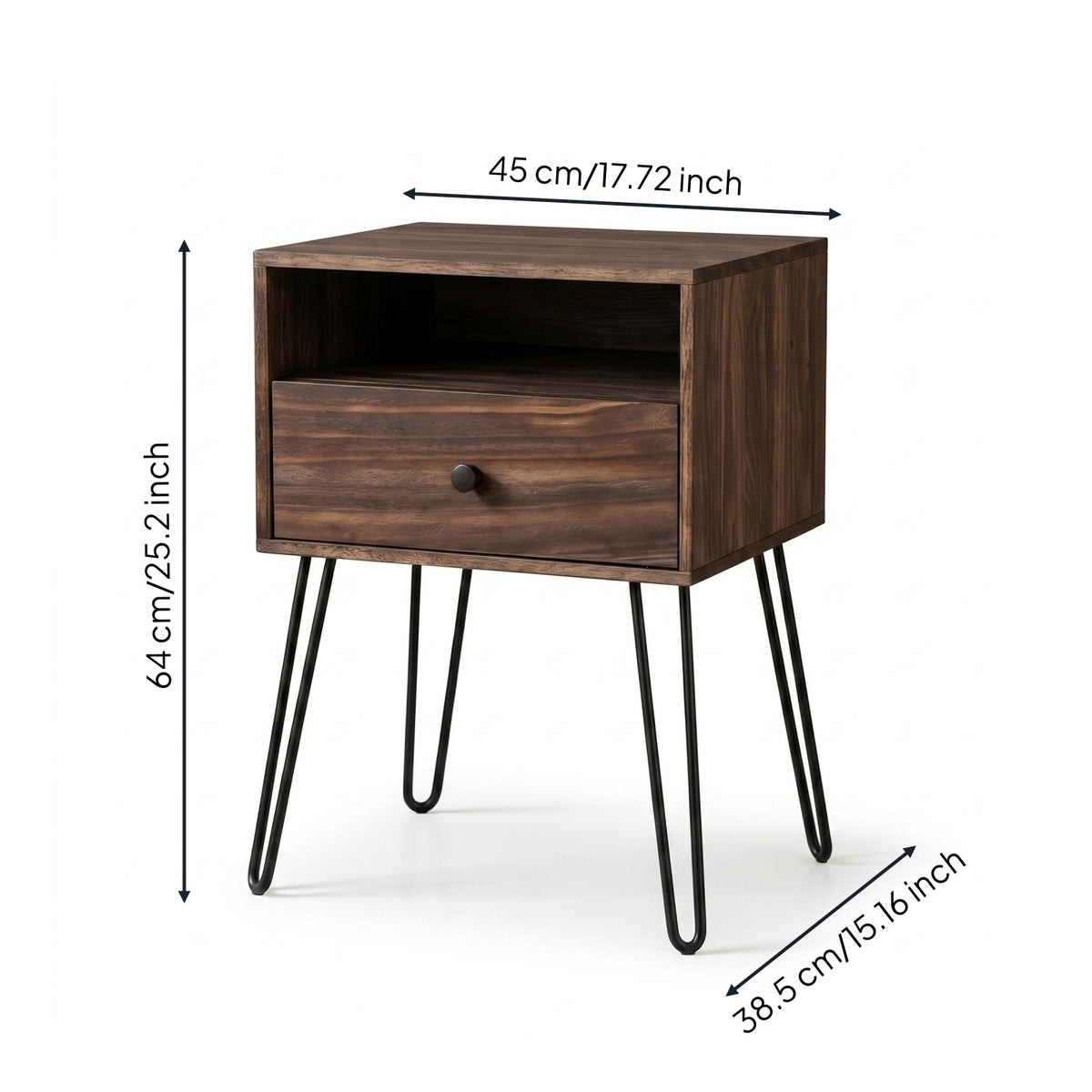 Wood-Grain Finish Wooden Coffee Station Cabinet Black Metal Legs Coffee Station Cabinet Round Knob