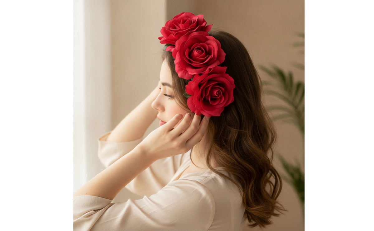 Artificial Rose Headband Realistic Rose Flower Headband Elegant Floral Crown for Women, Girls, Festivals, Parties, Dress-Up