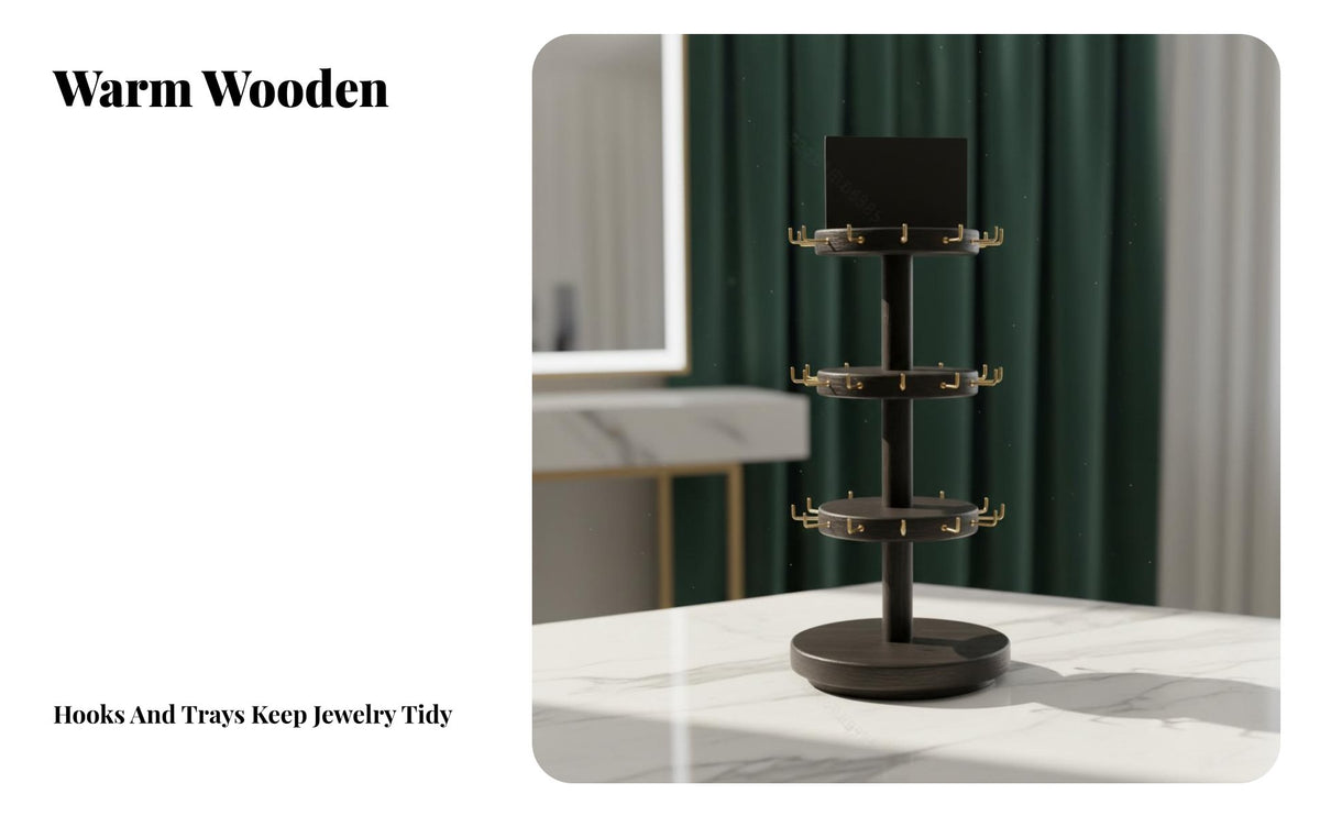 3-Tier Rotating Jewelry Stand Rotatable Wooden Jewelry Display Stand Rotating Necklace Tree Versatile for Vanity