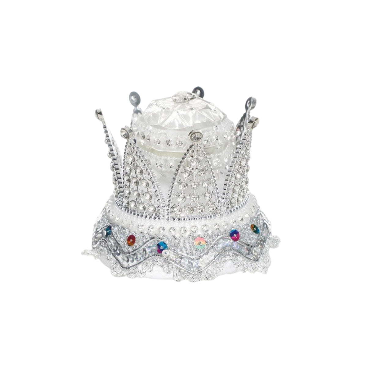 Faceted Crown Band Box Ornate Band Box with Clear Lid Compact Display Case with Clear Lid for Proposal, Wedding, Valentine's Day