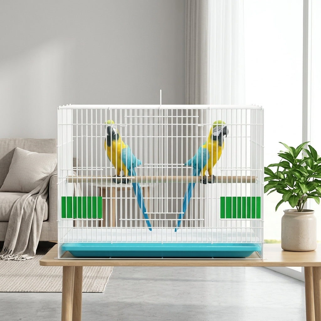 Bird Cage for Parrots, Budgies, and Small Birds; Iron Wire Medium Size Breeding Enclosure with Slide-Out Tray; Indoor Standard Iron Construction