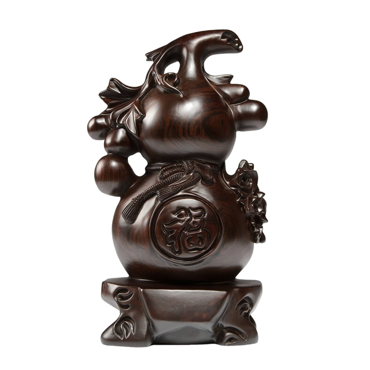 Gourd with Pedestal Traditional Wooden Gourd Solid Wood Wooden Ornament for Tabletop, Living Room, Office