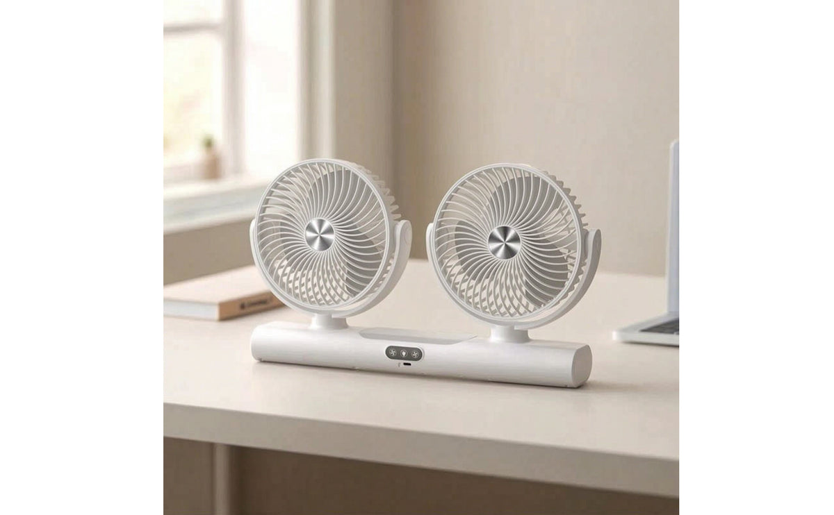 Double Head Fan with Light Portable Two-Headed Fan Energy Efficient for Students, Bedroom, Dorm Room