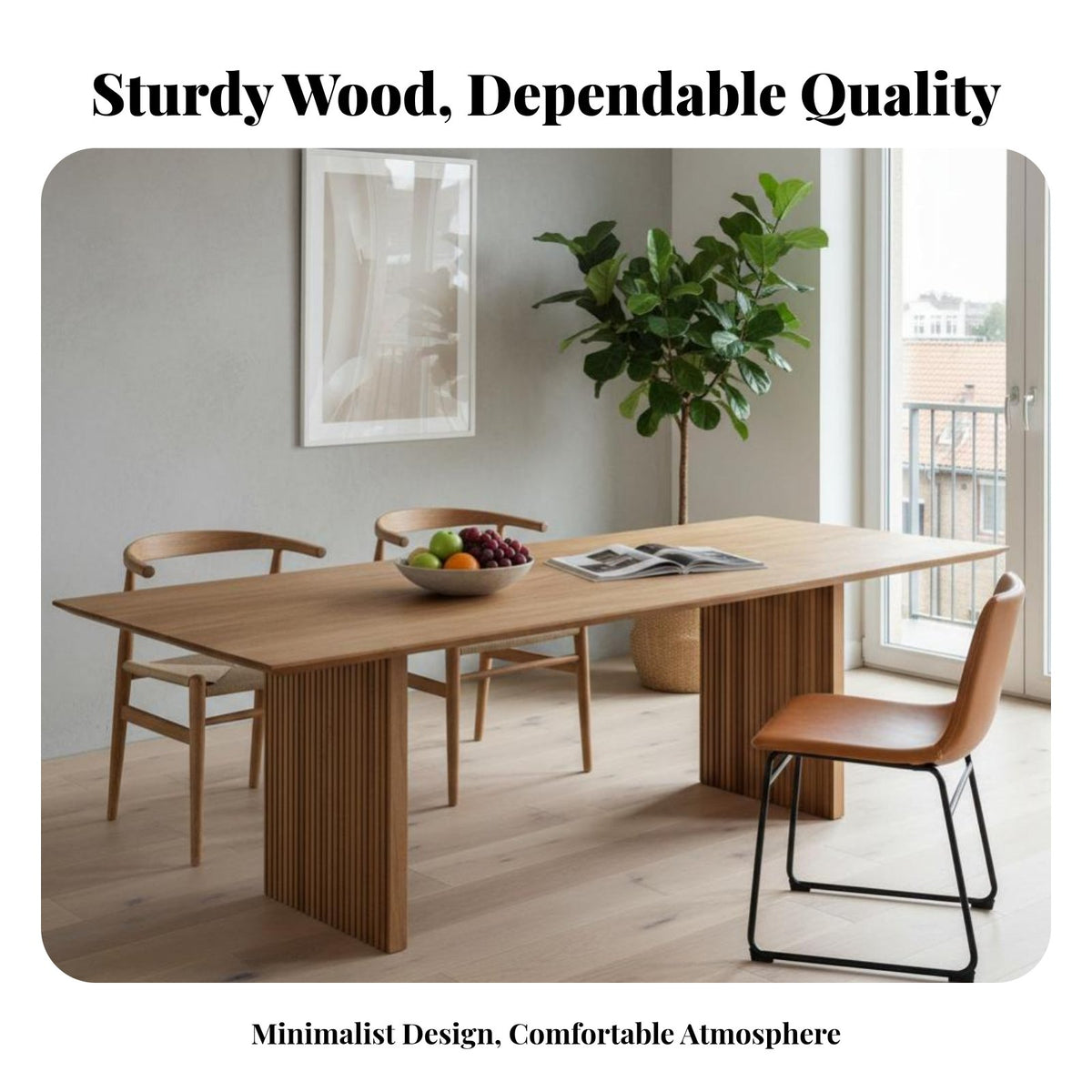 Rectangular Wood Table Nordic design Block-Leg Wooden Table mid-1900speriod Modern Work Desk for Homeowners, Families, Dining Room, Kitchen, breakfast corner