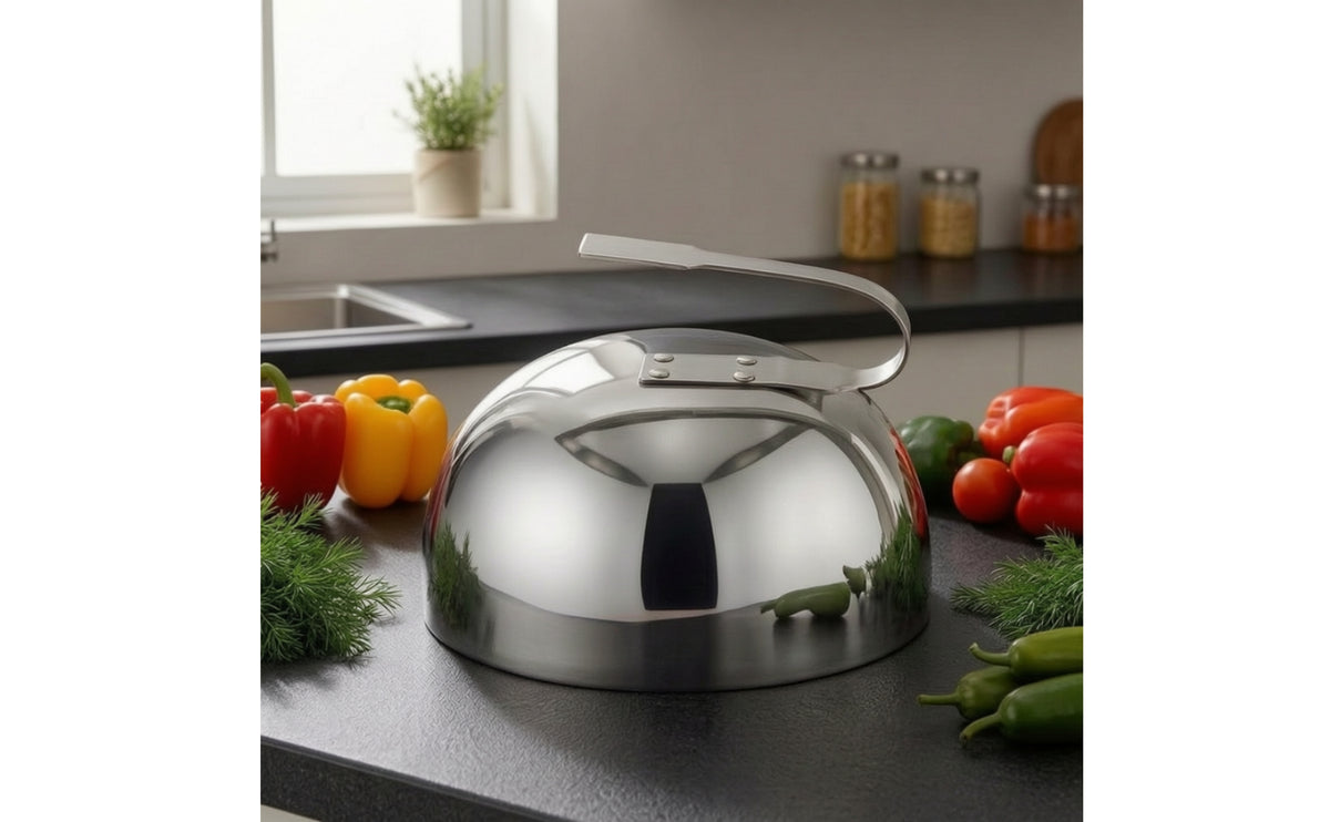 Steak food Dome Cover with Handle Stainless Steel Cloche Mirror Polished Basting Cover with Handle for Grill