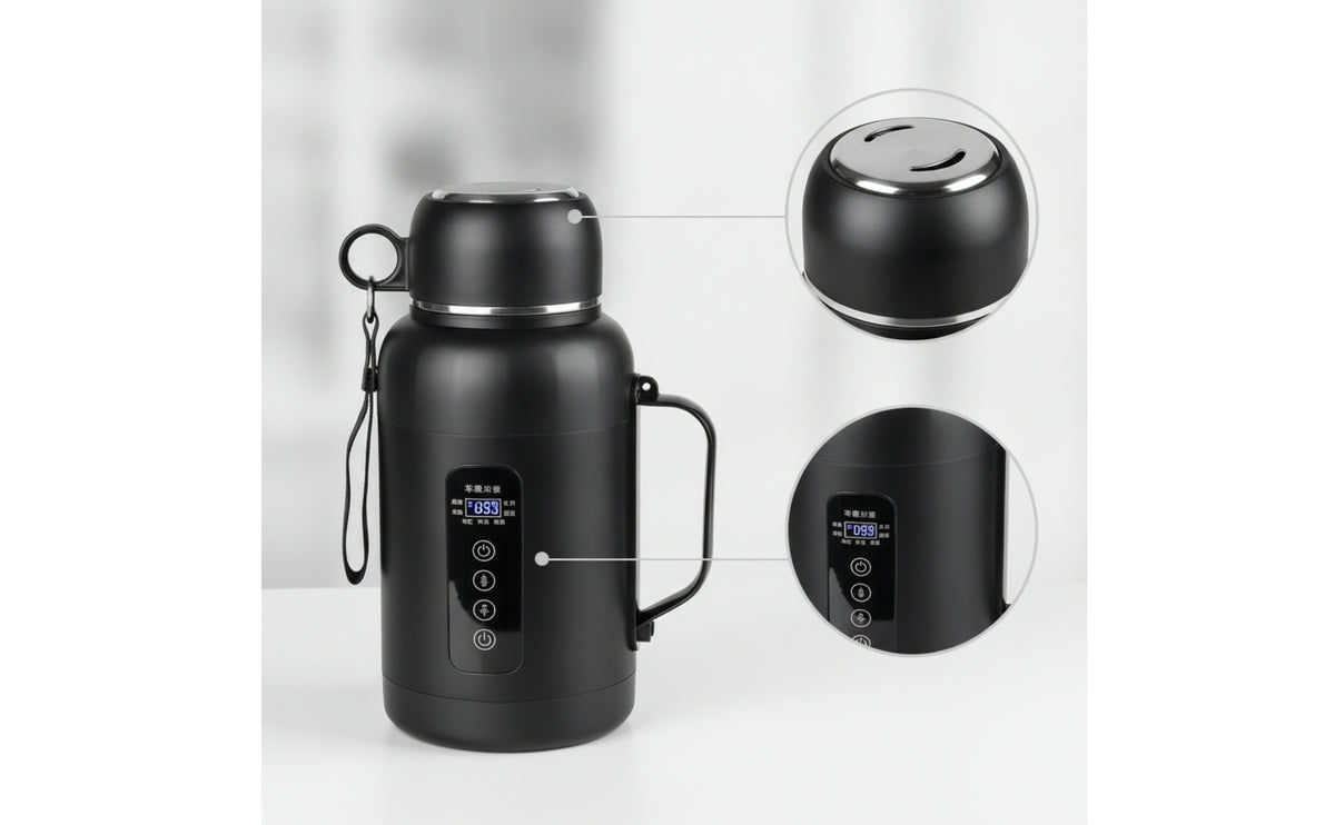 Vehicle Electric Kettle with Carrying Strap 12V 24V Car Water Kettle Power Adaptive Switching Mini Hot Water Boiler for Truckers, Commuters