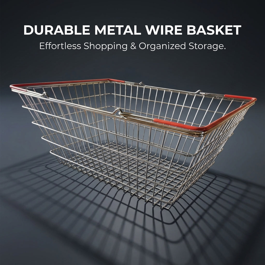 Storage Basket with Handles for Shopping and Groceries, Metal Wire Mesh Design for Vegetable and Bathroom