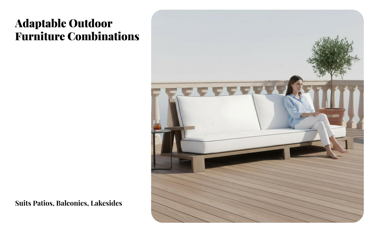 Woven Rope and Wood Furniture Set Waterresistant Woven rear Wooden Seating Set sun-resistant Outdoor Furnishing for Homeowners, Families, Patio, Balcony, Deck