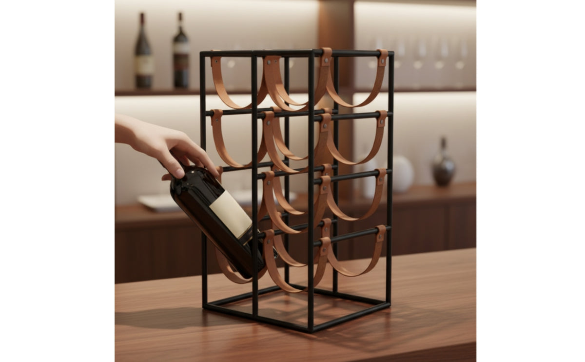 Tabletop Vino Rack Compact Countertop Vino Rack Industrial Countertop Bottle Stand for Collectors, Home Bar, Kitchen Counter, Dining Room