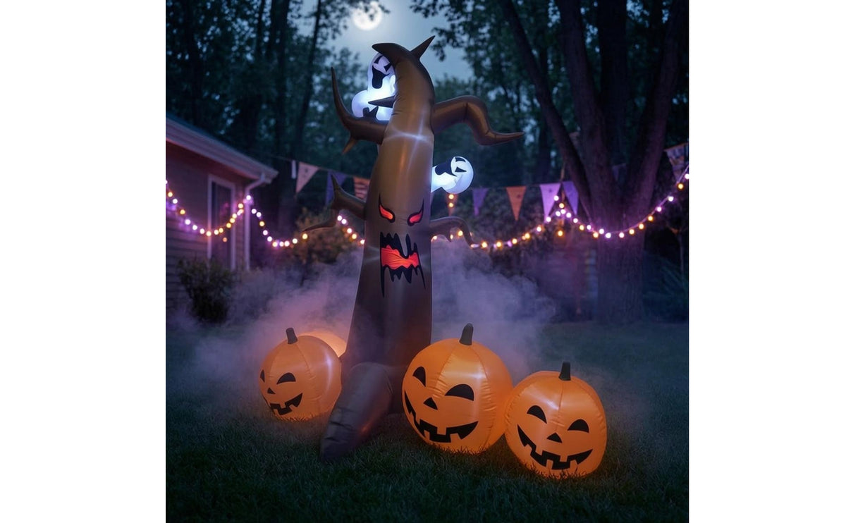 Outdoor Halloween Inflatable Tree Lighted Inflatable Tree with Pumpkins Scary Yard Decoration Waterproof for Lawn