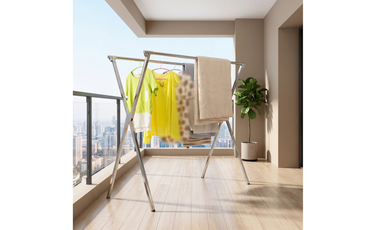 Foldable Clothes Drying Rack Telescopic Laundry Drying Rack Adjustable Clothes Airer Rust-Resistant for Balcony