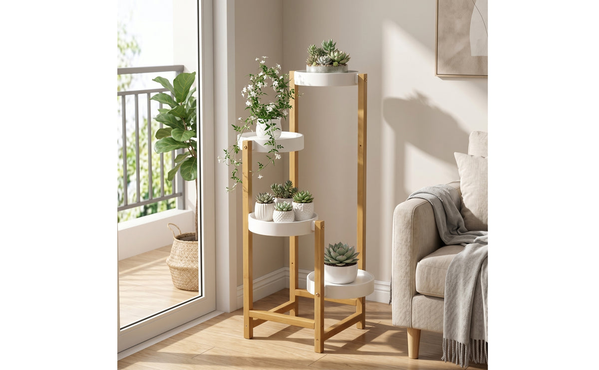 Plant Stand with Trays Staggered Plant Stand with Wooden Frame Floor-Standing Multi-Level Flower Holder for Apartment Dwellers, Small Areas, Balcony