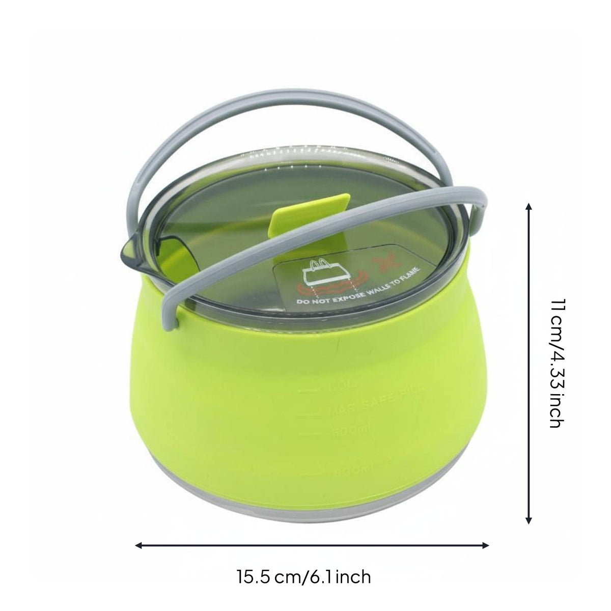 Space-Saving Foldable Silicone Kettle 1000ml Capacity Foldable Silicone Teapot Heat-Resistant Handle Portable Water Boiling Pot Fast Heating for Hikers, Campers