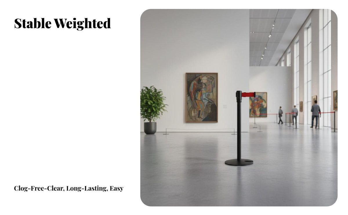 Weighted Base Retractable Belt Stanchion Long-Lasting Construction Queue Line Barrier Post Easy Assembly Crowd Control Barrier Post for Event Organizers, Security Personnel, Business Owners, Airports, Hotels, Retail Shop S, Events