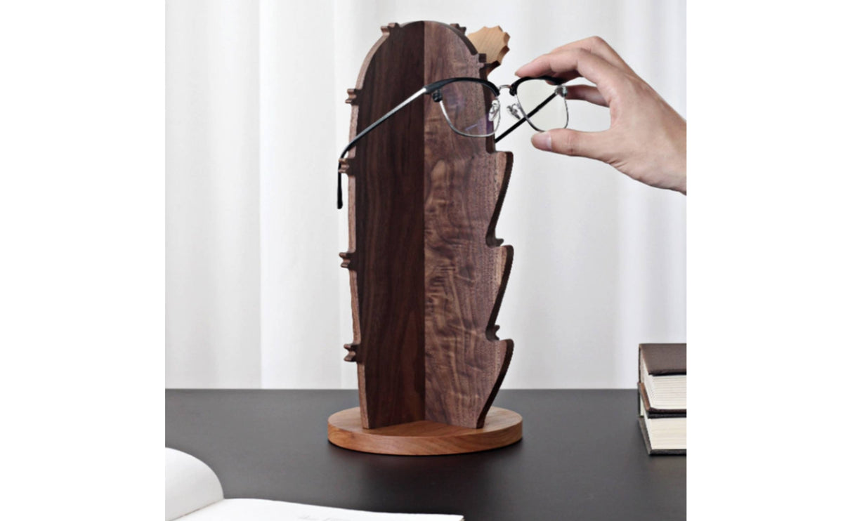Wooden Glasses Holder Walnut Wood Eyeglass Storage Stand Shaped Sunglasses Organizer Stand Desktop, Closet