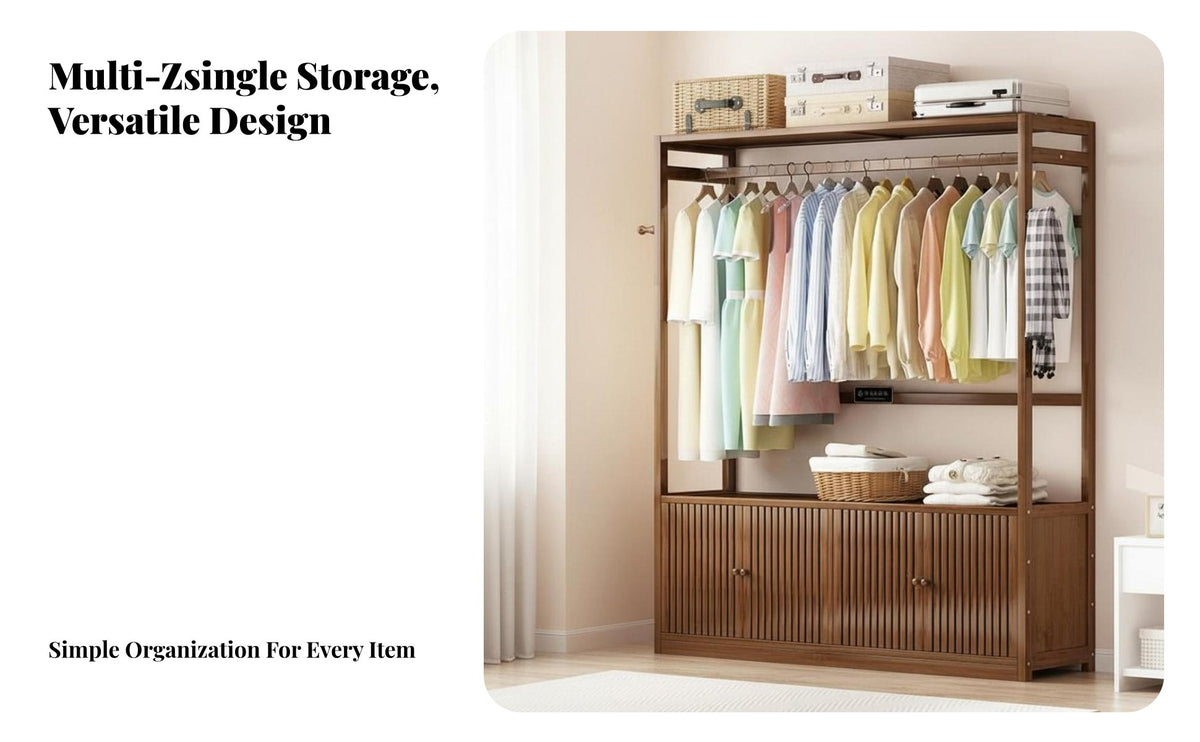 Space-Saving Self-Standingstanding Wardrobe with Shelves Multi-Functional Self-Standingstanding Wardrobe with Cabinet Multifunctional Design Clothing Rack Heavy-Duty for Students, Homeowners, Renters, Dorm Room, Entryway