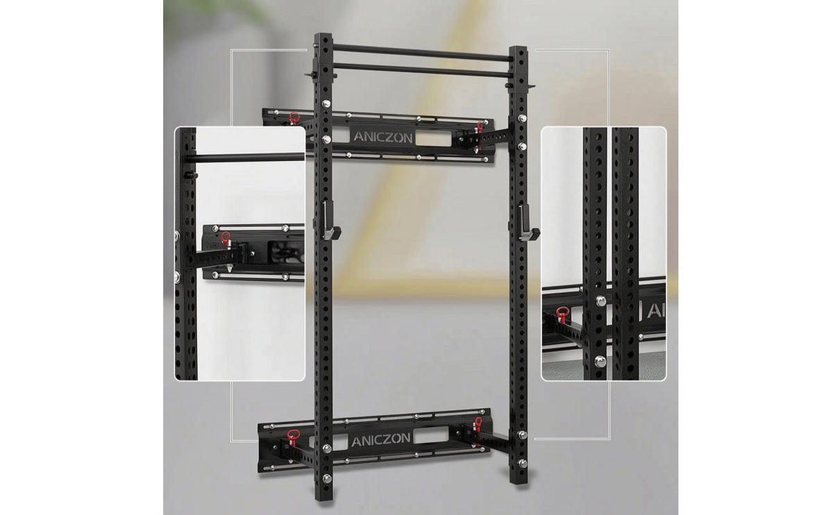 Wall-Mounted Squat Rack Space-Saving Folding Squat Rack Compact Fitness Equipment for Home Gym Owners, Strength Training