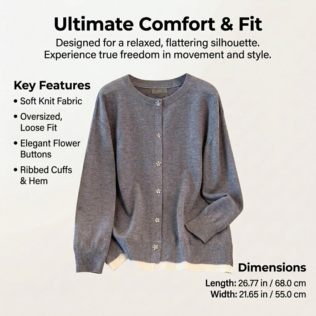 Women's Cardigan with Front Closure and Round Neck Design, Chunky Knit in Soft Viscose Fiber for Warmth
