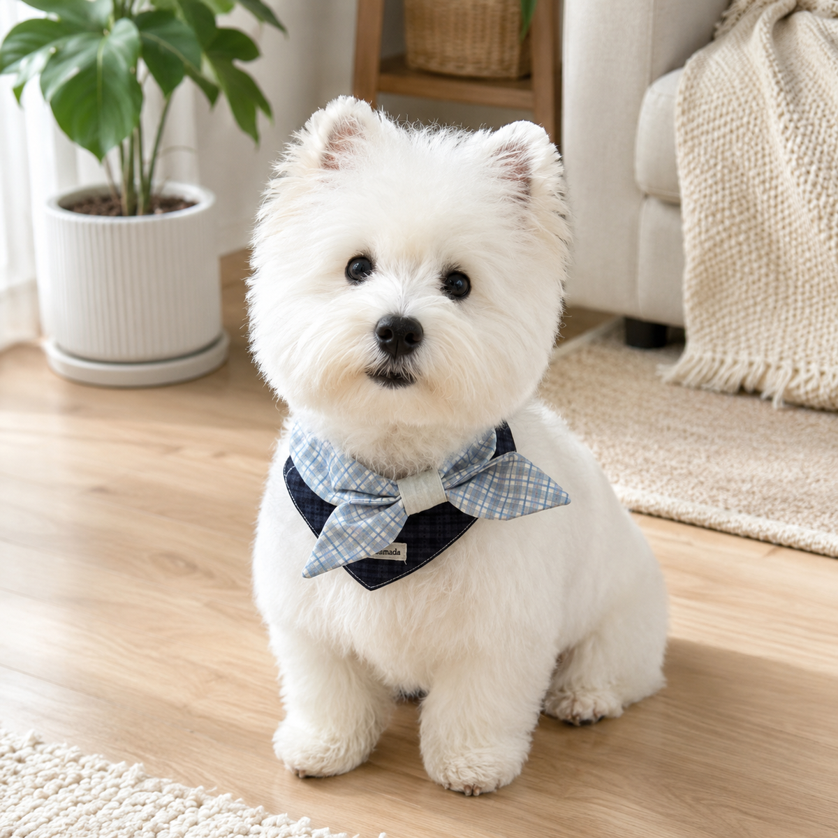 Dog Bandana, Pointed Bib Dog Scarf with Decorative Knot, Universal Pet Handkerchief universal Seasons, Plaid Design