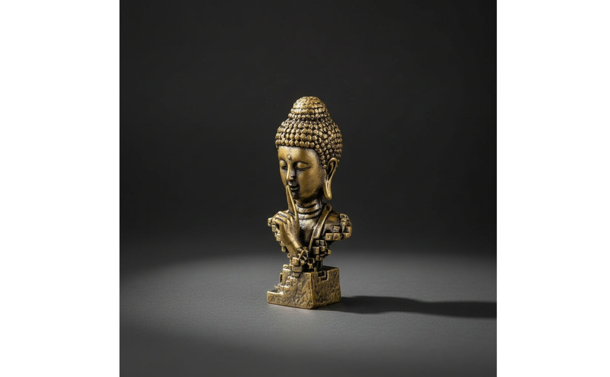 Aged Brass Buddha Bust Statue | Shushing, for Desk