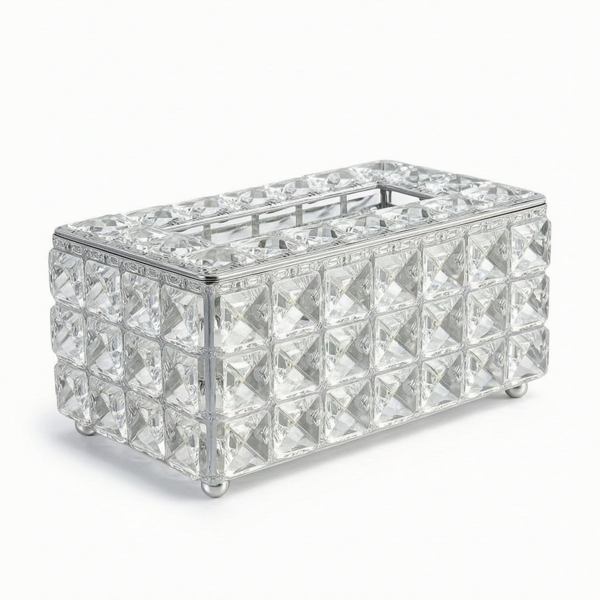 Tissue Box Cover Acrylic Tissue Box with Feet Tabletop Organizer Crystal-Cut Holder Rectangular for Vanity, Coffee Table