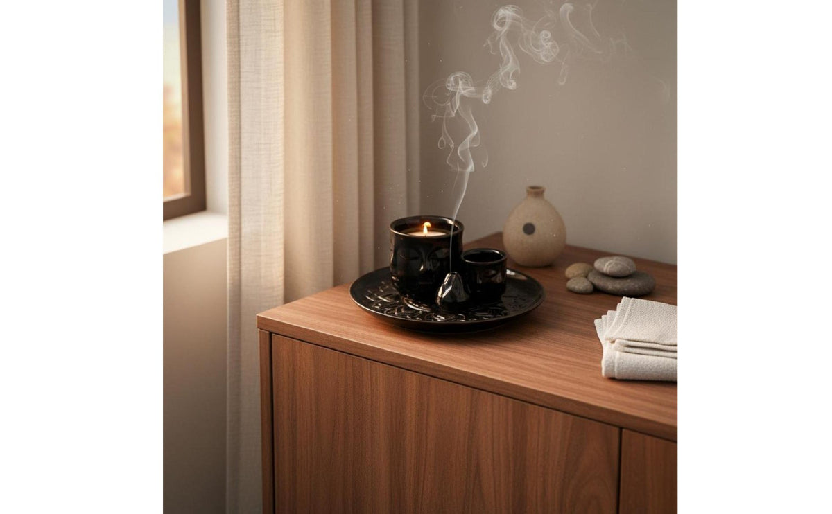 Ceramic Candle Tray Incense Burner Multifunctional Scented Cone Candle Holder Decorative Design Ceramic Smudge Bowl for Meditation, Prayer