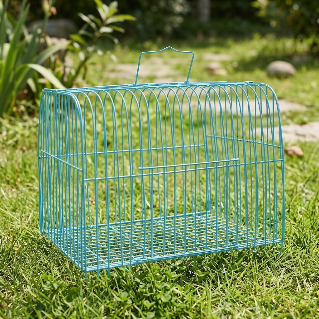 Wire Cage Small Pet Carrier with Top Cover, Portable Metal Wire Travel Cage for Indoor Outdoor Use, Easy Clean Foldable Travel Carrier for Birds