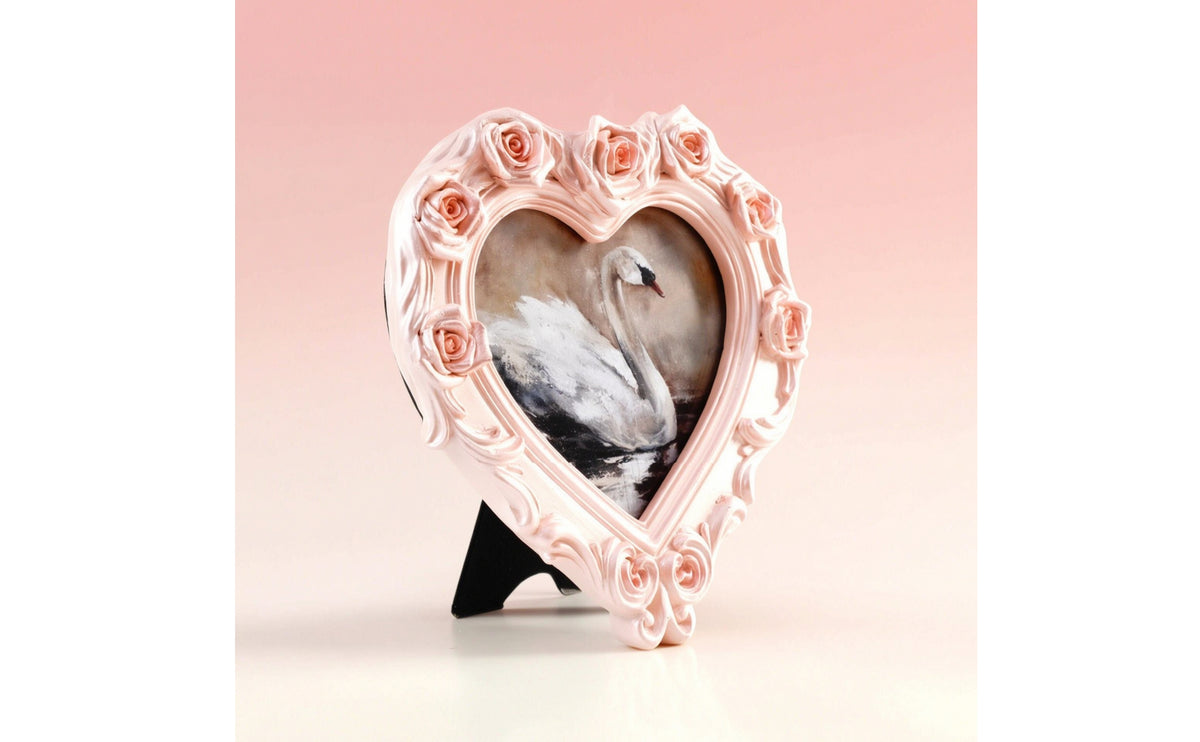 Ornate Heart-Shaped Picture Frame Rose-Relief Picture Frame with Easel Stand Vintage-Style Tabletop for Anniversary, Wedding