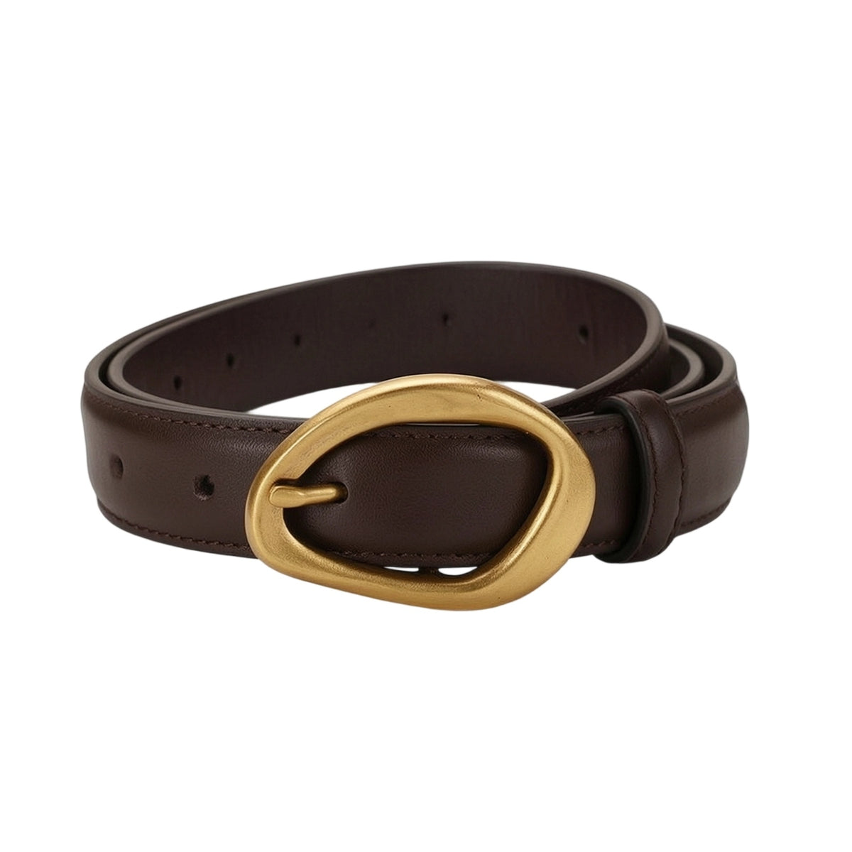 Classic Women's Leather Belt Simple Belt with Gold Buckle Stitched Accessory Stylish for Office