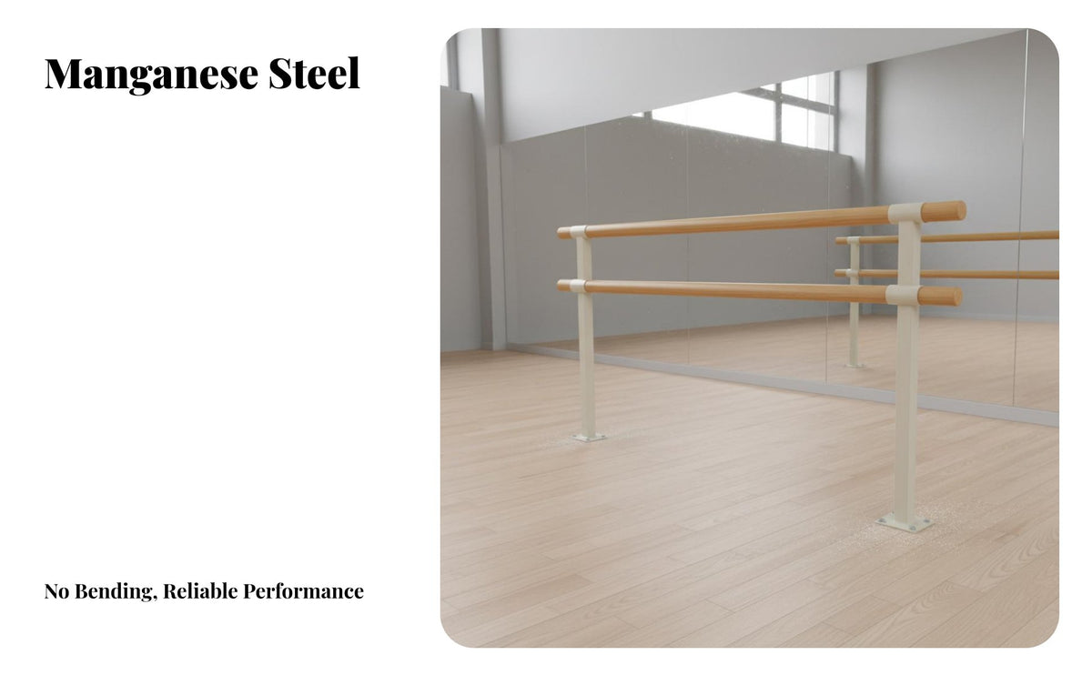 Double Dance Training Bar Stable Base Fixed Dance Practice Bar Heavy Duty Floor Mounted Dance Barre for Dancers, Beginners, School, Gym