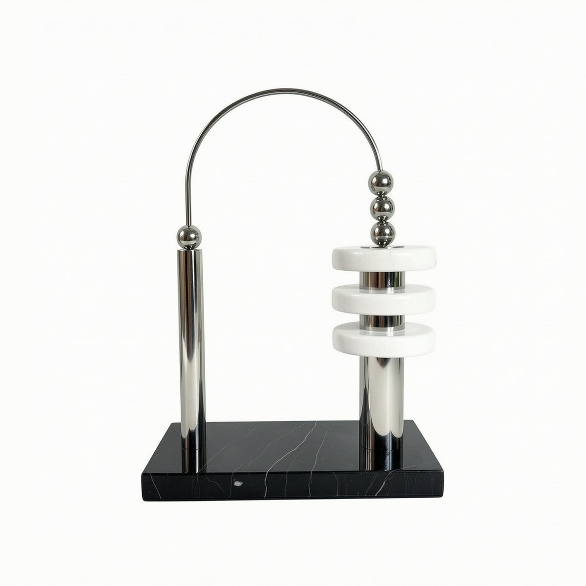 Metal Sculpture with Marble Base Geometric Tabletop Ornament Centerpiece Modern Statue Abstract for Living Room, Office