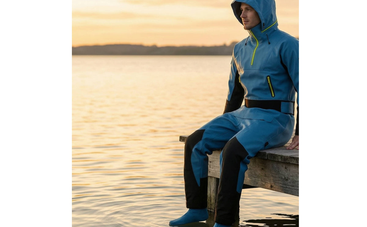 Drysuit Waterproof One-Piece Drysuit Front-Entry Dry Suit with Hood for Paddlers, Riders, Water Sports, Cold Weather