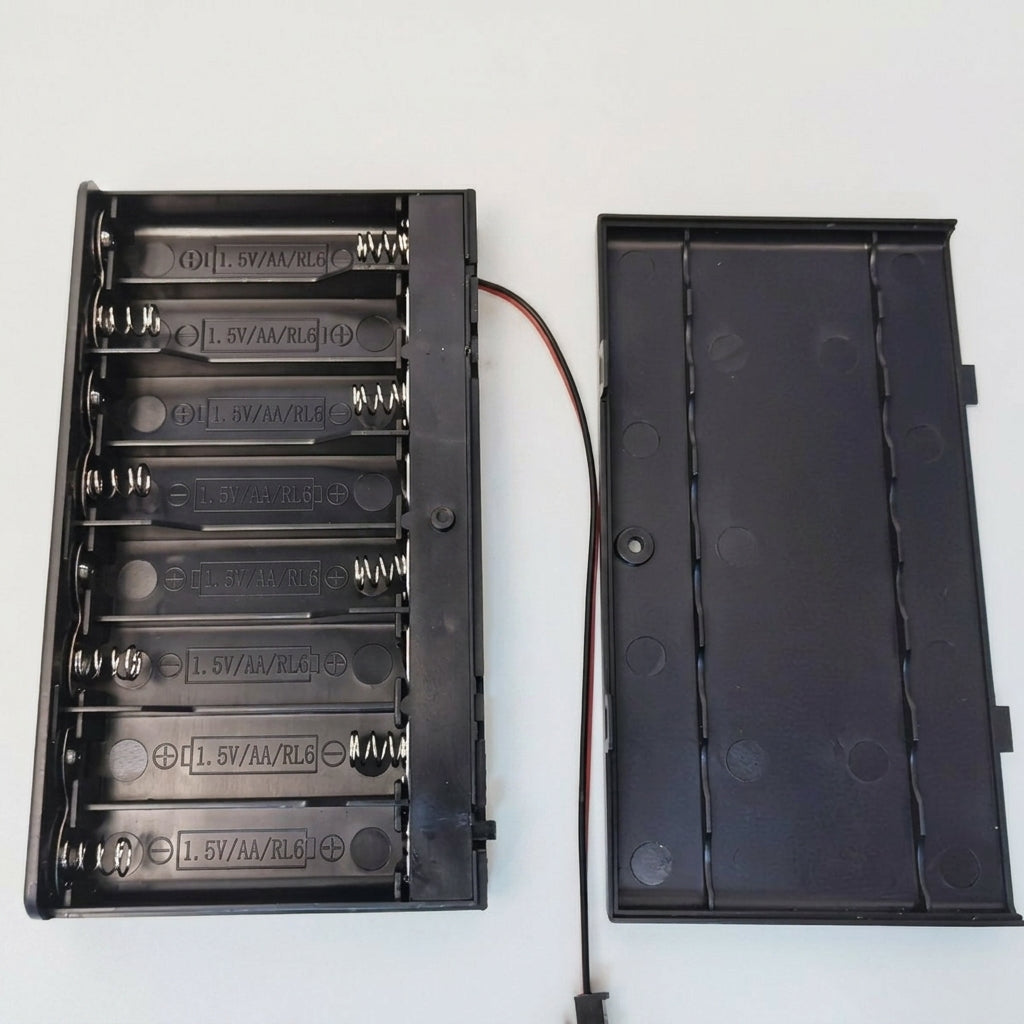 LED Strips and DIY Electronics Holder 8x1 for 12V Power, Portable Power Case with Lid and Switch, 127mm Length with DC Connector, Emergency Power