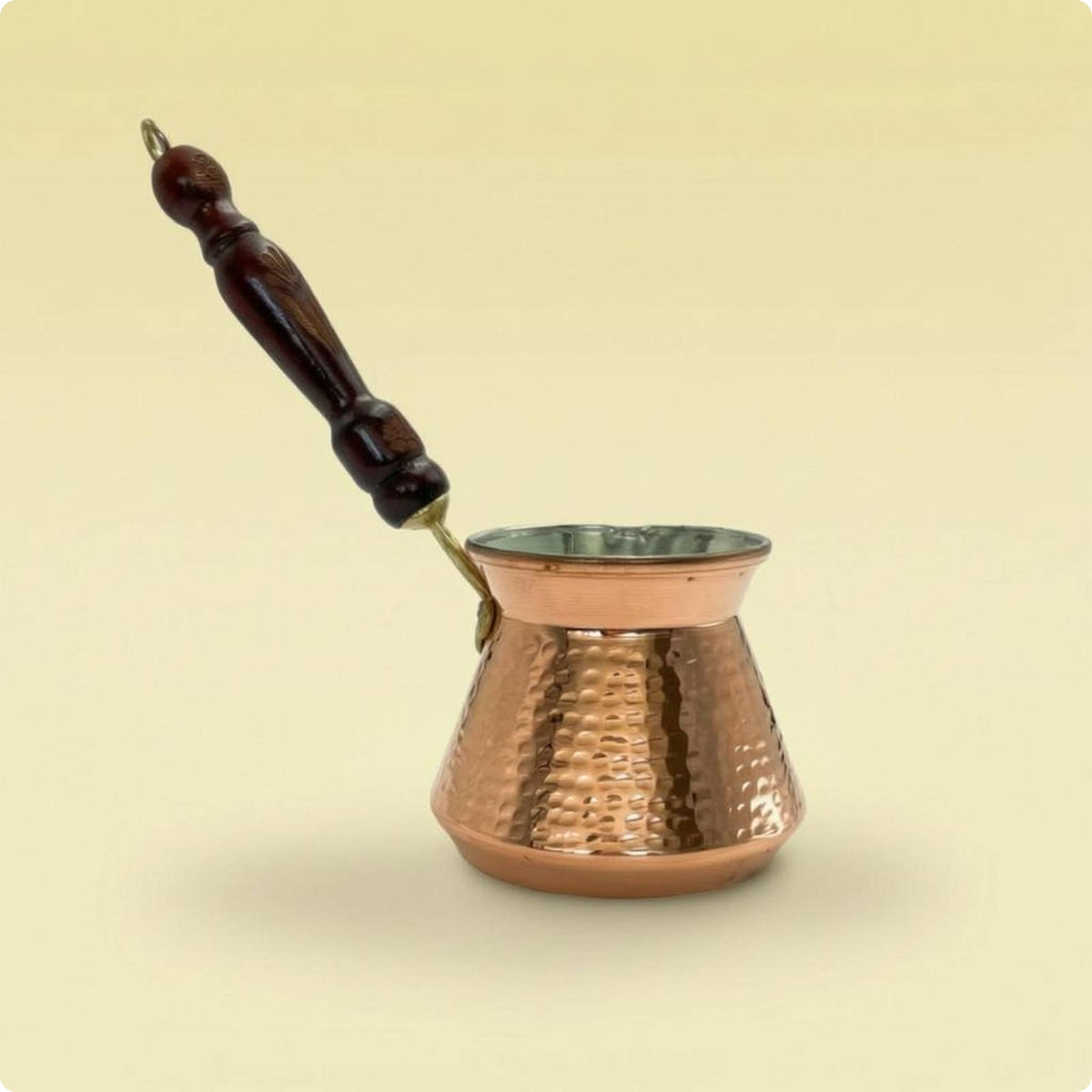 Hammered Copper Cezve Embossed Turkish-Style Coffee Pot Tin-Plated Tin-Lined Copper Coffee Pot Wooden Handle