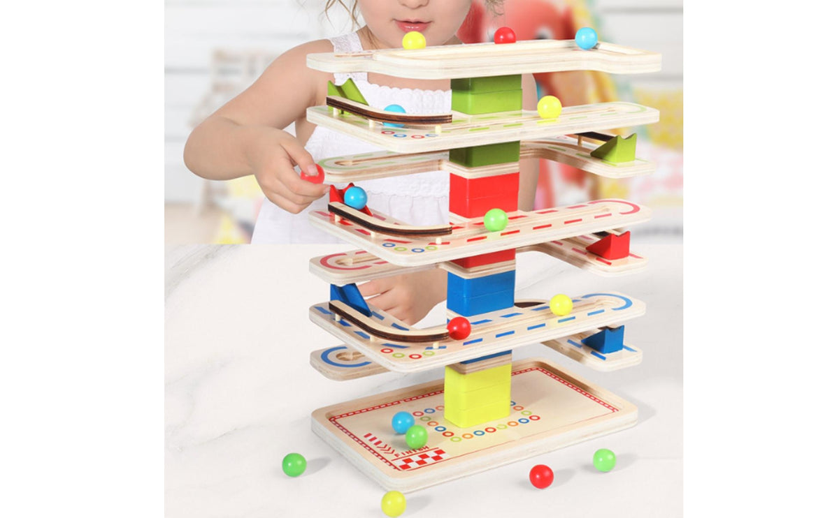 Wooden Marble Run Tabletop Ball Run Toy with Marbles Wooden Ball Tracker Freestanding Smooth for Toddlers, Playroom, Classroom