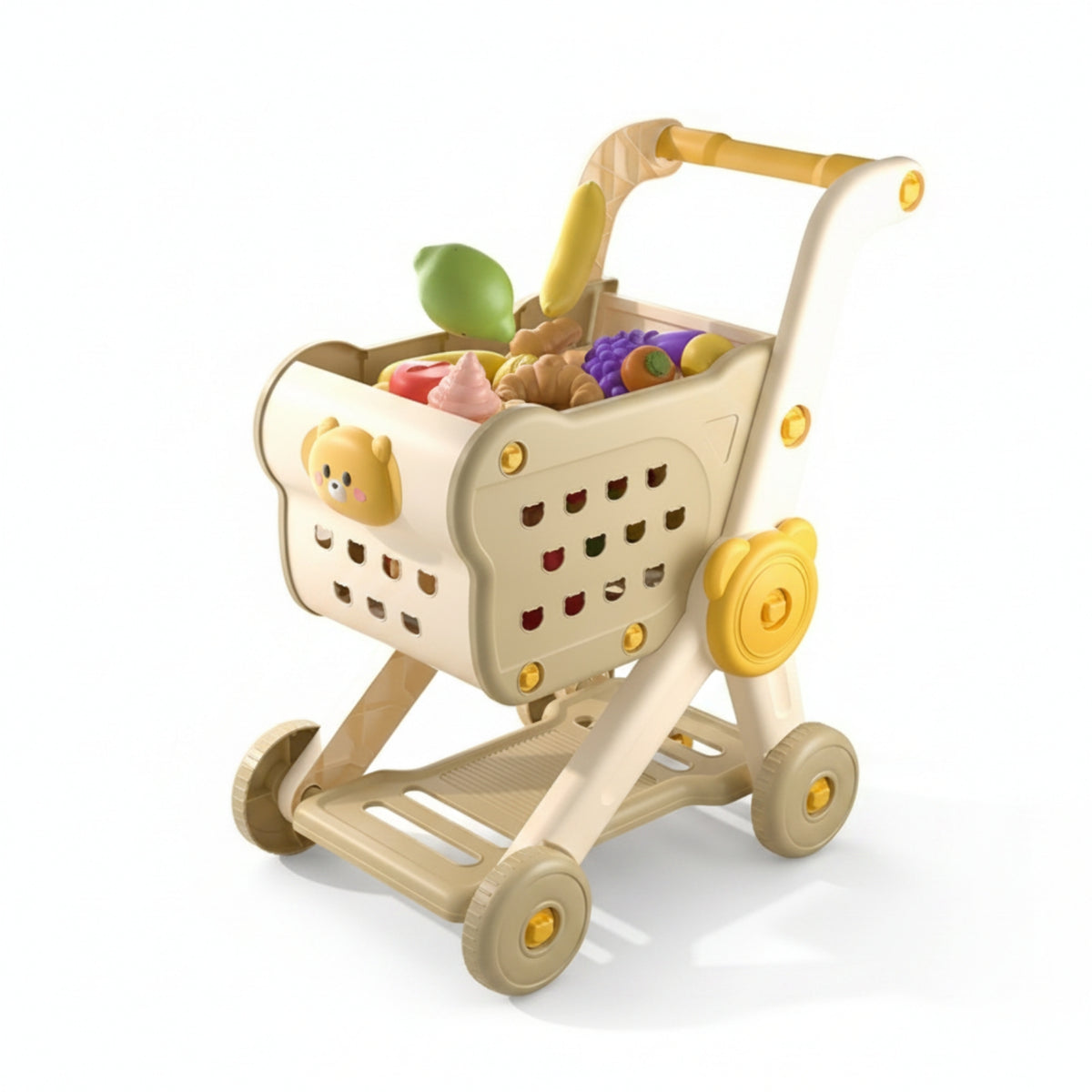 Plastic Toy Grocery Cart Perforated Panels Kids Shopping Cart Play Set Fine Motor Skills for Children