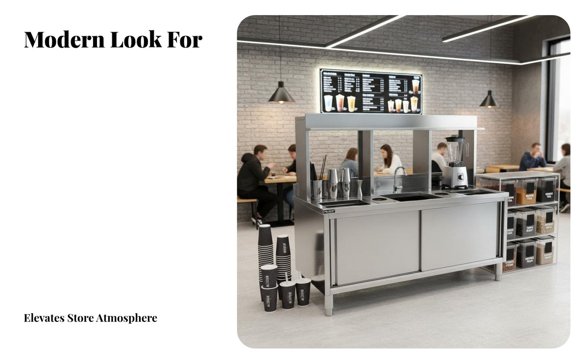 Milk Tea Shop Work Table Food-Grade Material Bubble Tea Workstation Easy to Clean Commercial Drink Assembly Table for Bartenders, Cafes