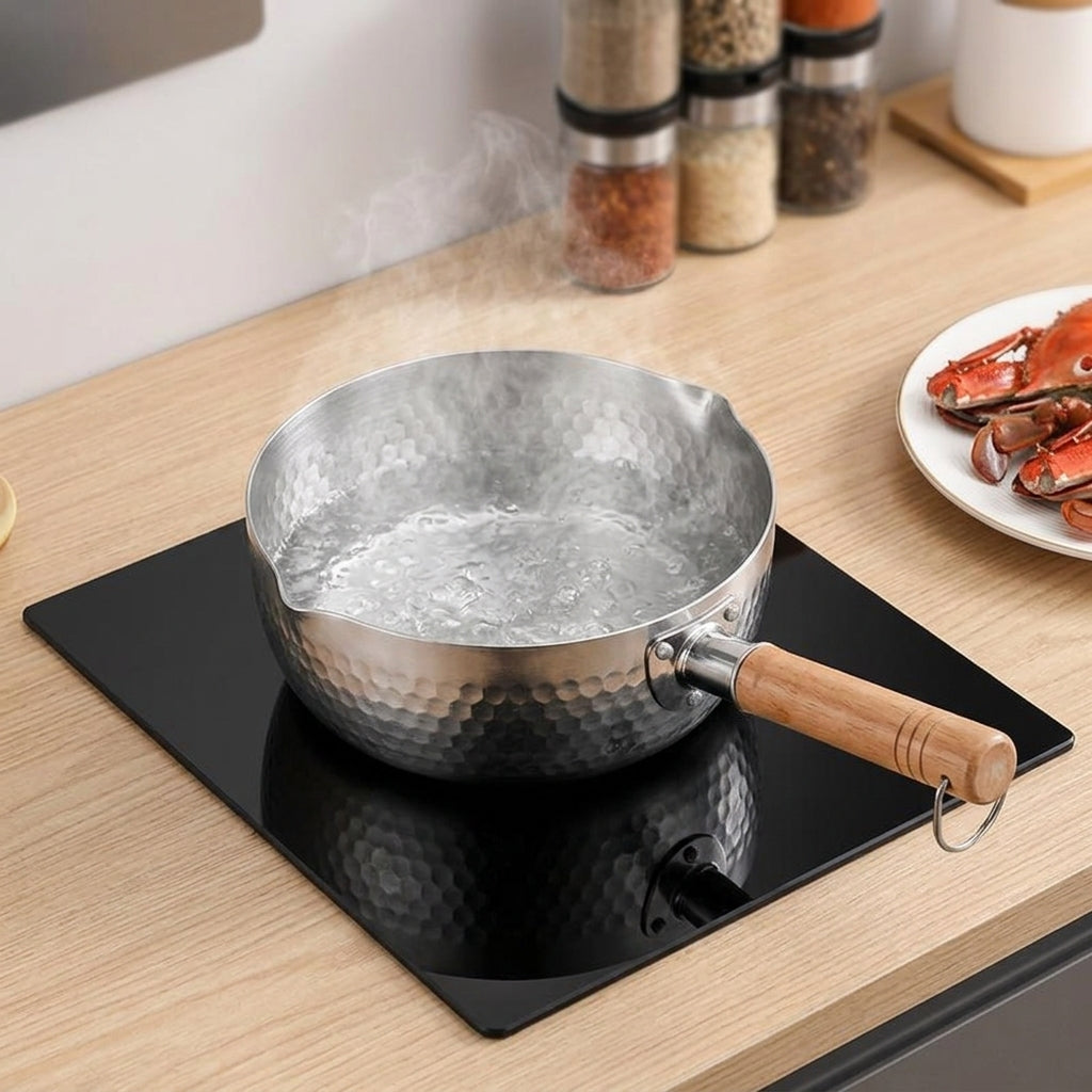 Milk Pan and Stainless Steel Pot with Steamer, Hammered 304 Stainless Steel Sauce Pan for Electric Hobs, Glass Lid Milk Pot for Home Cooking