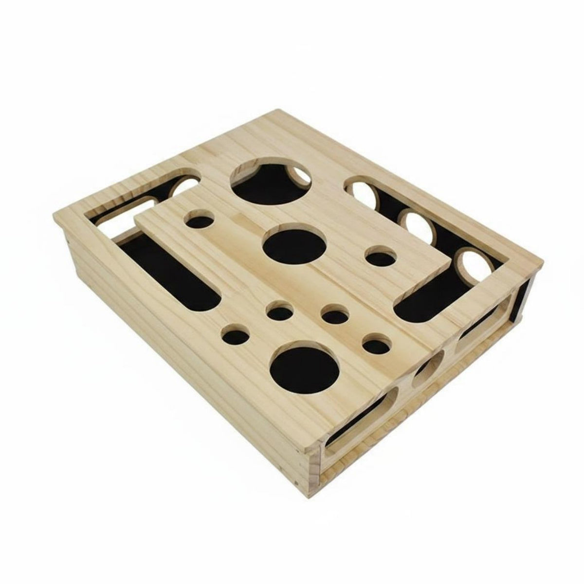 Solid Wood Construction Interactive Feline Maze Toy Multi-Functional Wooden Feline Challenge Box Enhances Instincts Pet Supply Portable for Kittens