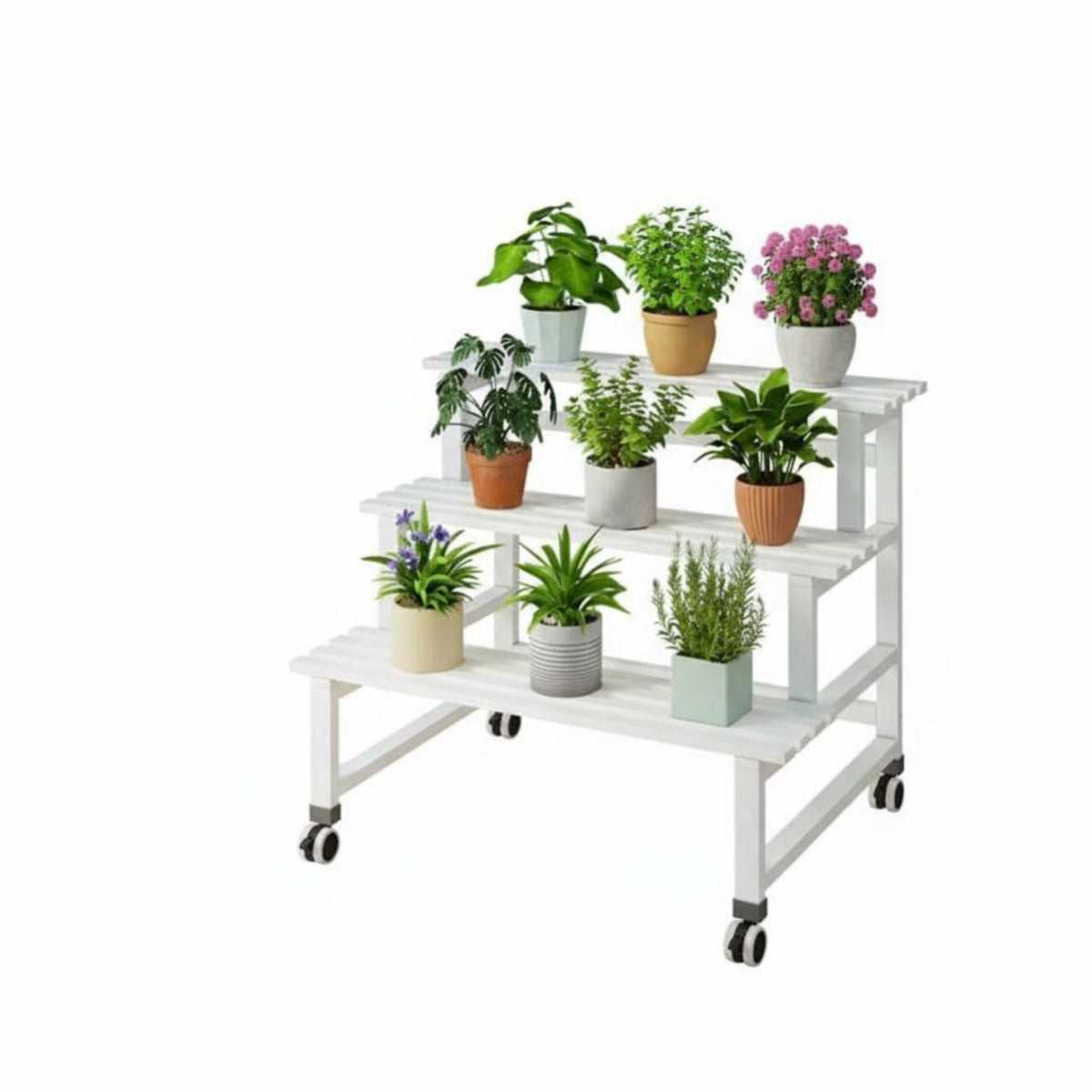 Mobile with casters 2-Tier Rolling Planter Rack Tiered Design 2-Tier Planter Holder Freestanding Plant Stand Multi-Functional for Gardeners, Homeowners, Balcony, Living Room, Garden, Corner Space